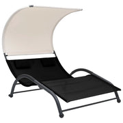 Lettino prendisole sedia a sdraio lettino prendisole letto da giardino mobili da giardino mobili da esterno doppi con baldacchino in textilene nero 02_0012722
