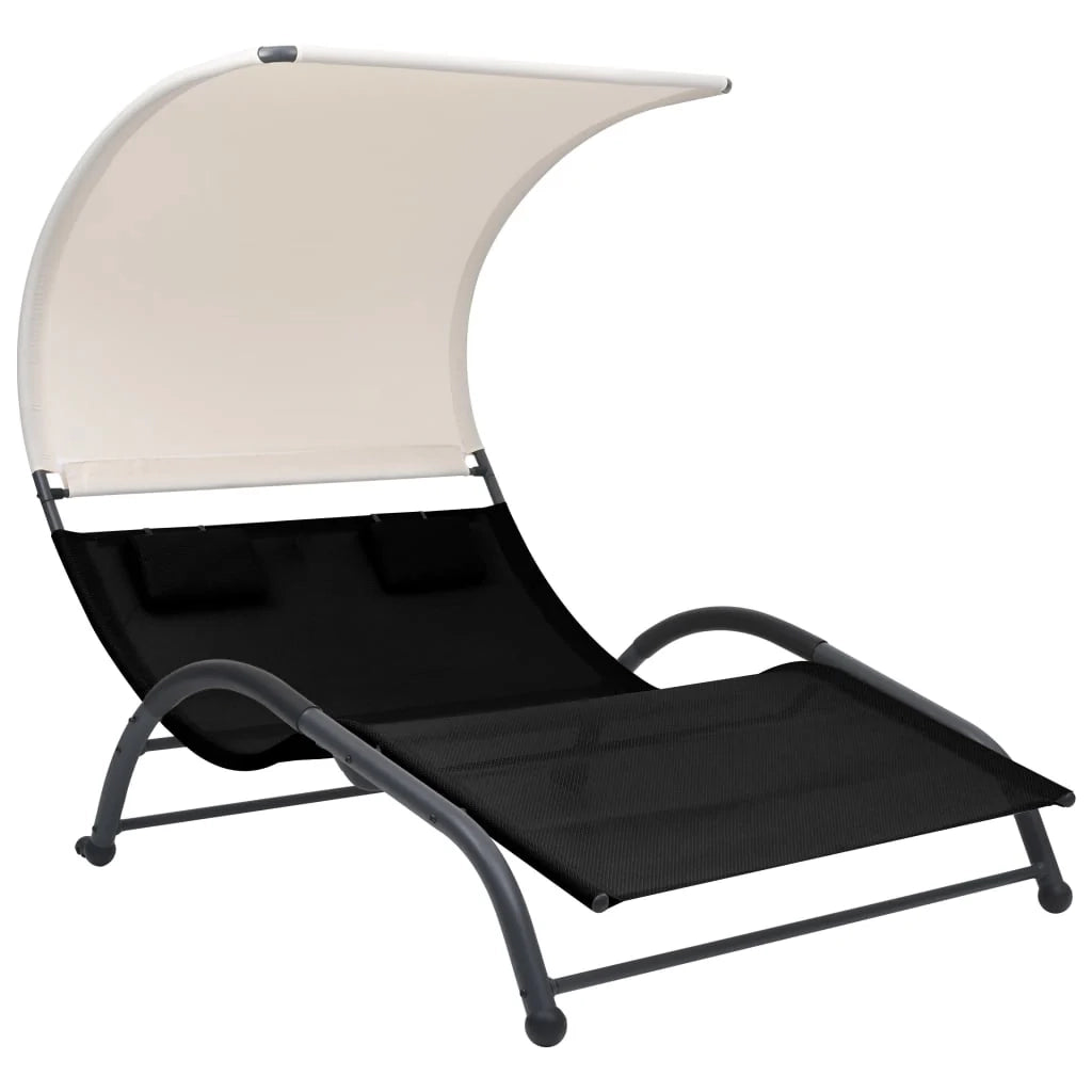 Lettino prendisole sedia a sdraio lettino prendisole letto da giardino mobili da giardino mobili da esterno doppi con baldacchino in textilene nero 02_0012722