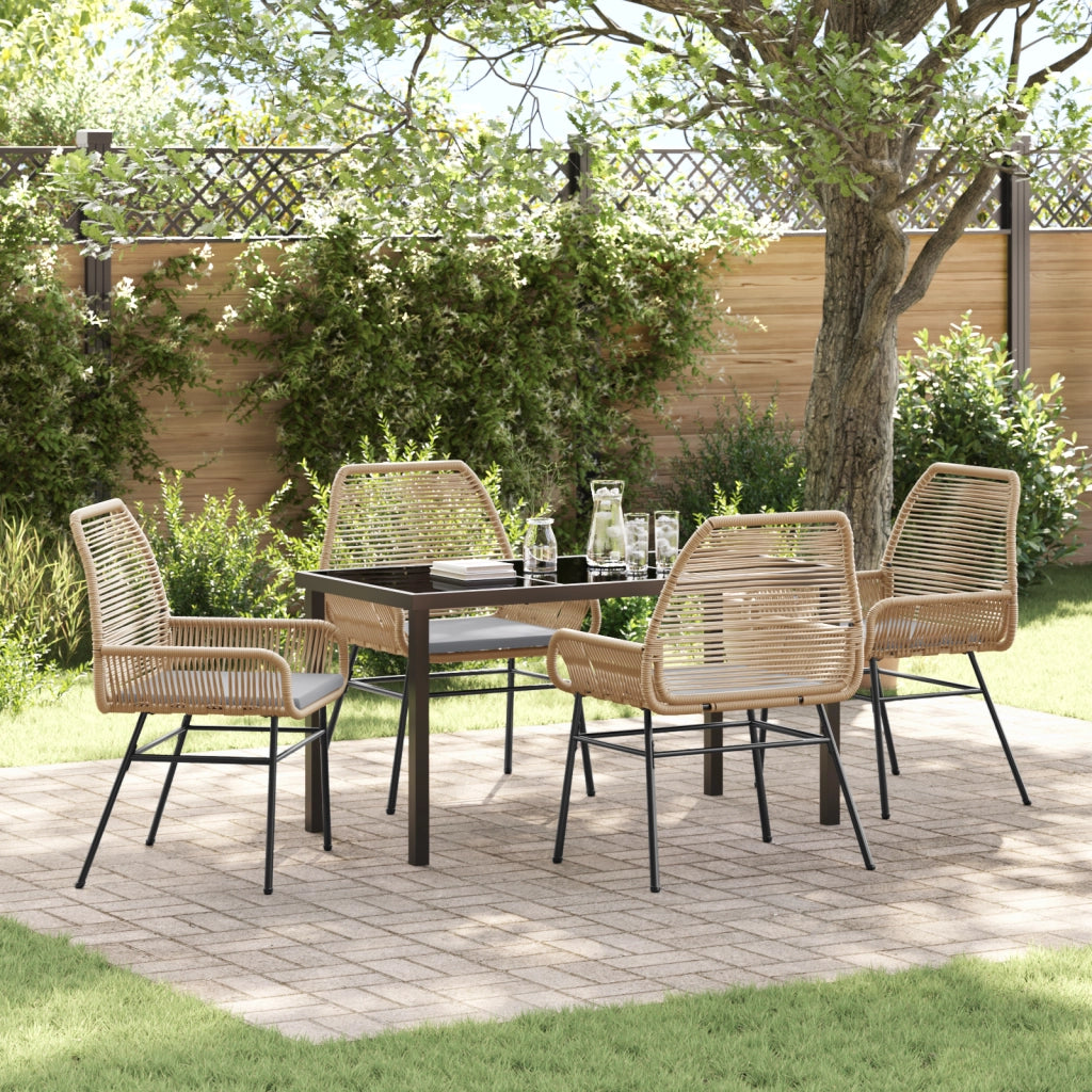 Set da pranzo da giardino 5 pezzi con cuscini Marrone Polyrattan