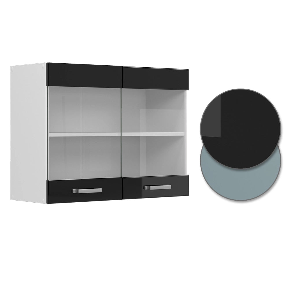 Vicco Pensile universale Nero lucido 80 cm con ante in vetro