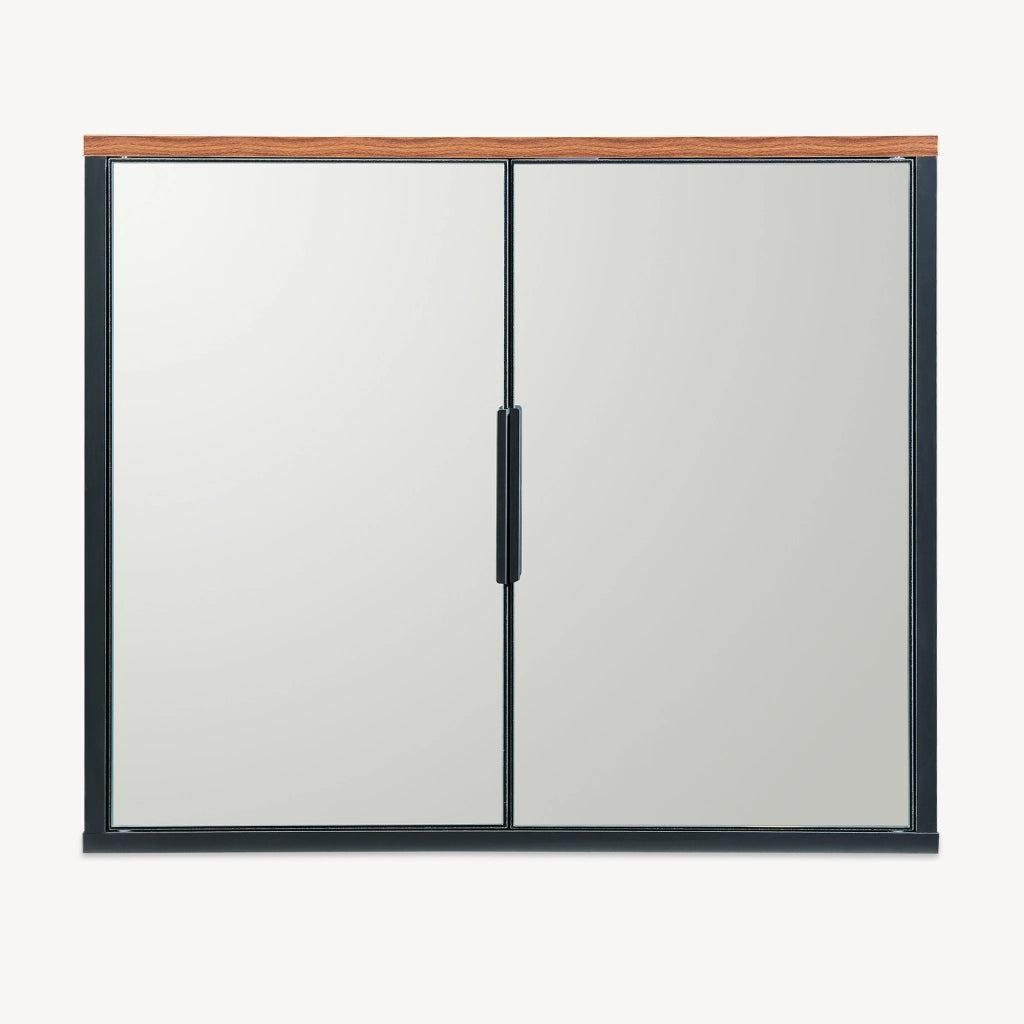 Mobiletto da Parete Trond con 2 Ante a Specchio Armadietto Pensile da Bagno 50 x 60 x 15 cm - Nero/Effetto Noce [en.casa]
