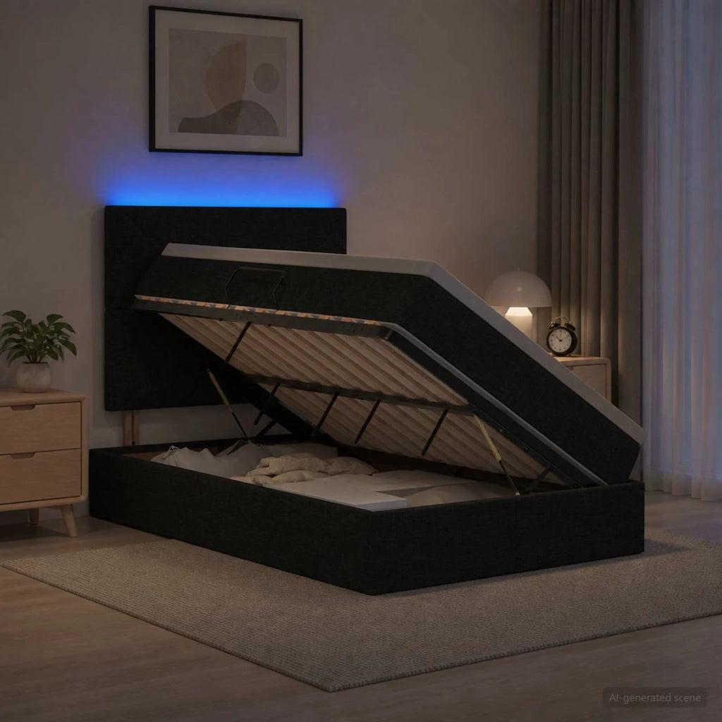 Letto con contenitore LED e materasso Nero 120 x 200 cm Tessuto 3460001