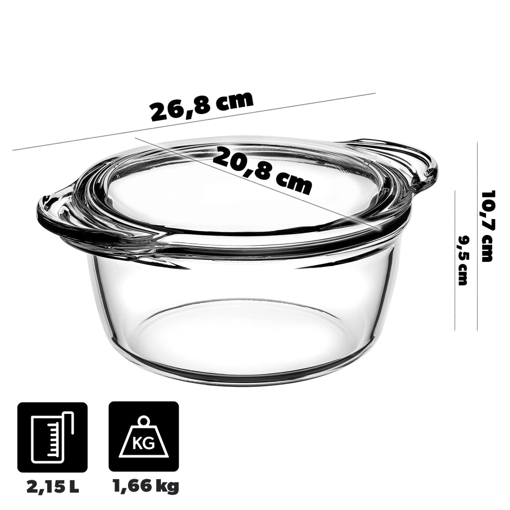KADAX Piccola pirofila da forno con coperchio, 2,15 L, rotonda in vetro