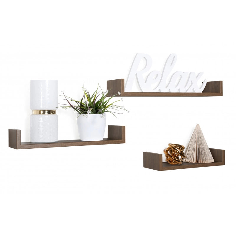 Set di 3 Mensole da Muro, Mensole Muro Design, Mensola da Parete, Rovere Tabacco, 60x8 p15,5 cm, 50x8 p15,5 cm e 40x8 p15,5 cm - Calamita