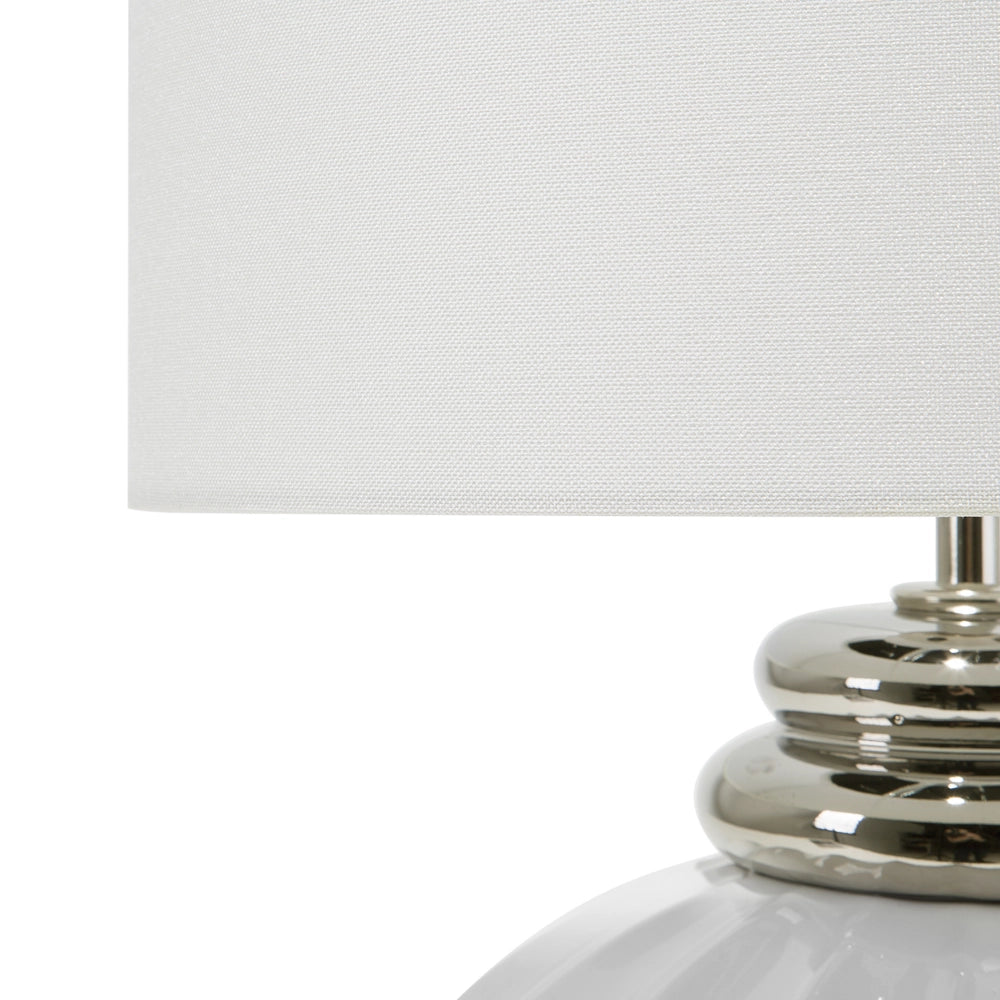 Lampada da Tavolo Lampada da Comodino Base in Ceramica bianco sporco Tamburo paralume in policotone Paralume Rotondo