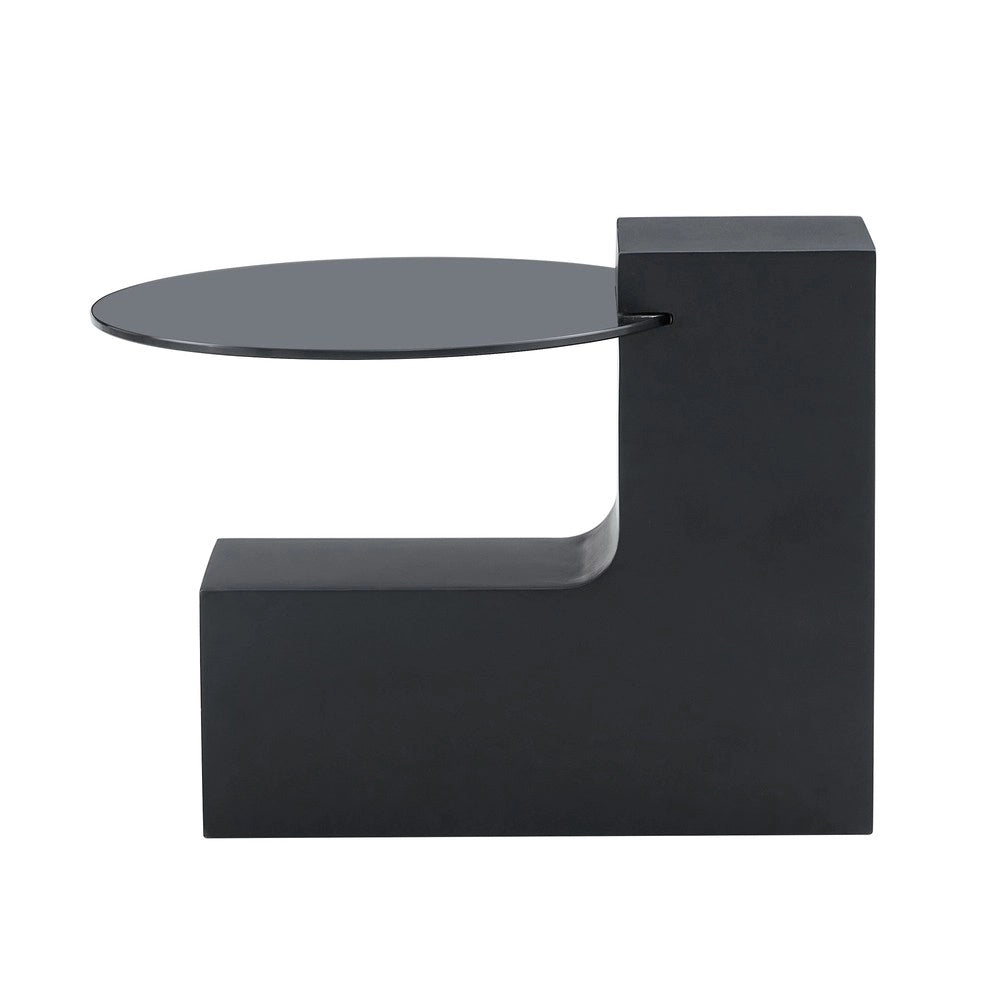 Tavolino Rotondo da Salotto ¨C MINIMAL ¨C Vetro Temperato Trasparente, MDF Nero, Effetto Marmo Bianco
