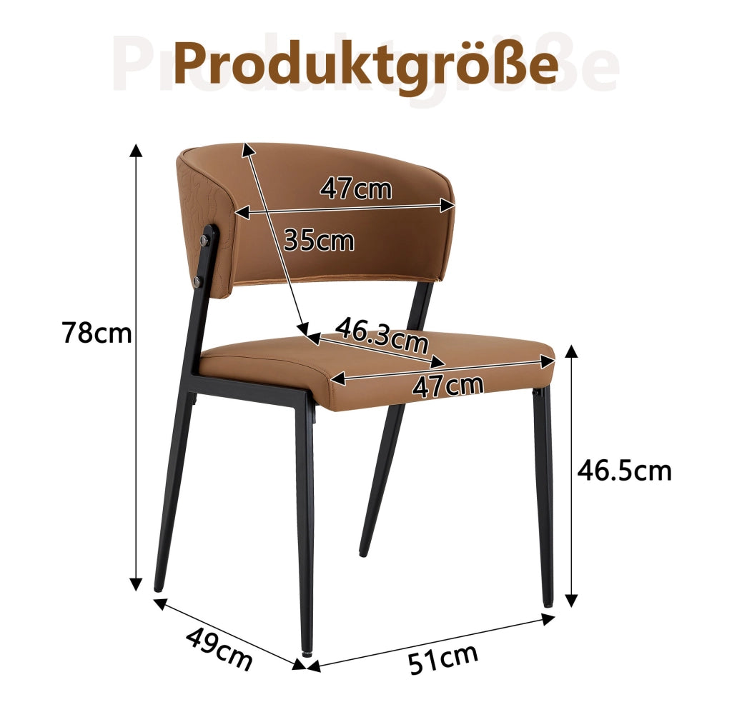 Sedia da pranzo moderna in pelle PU con schienale ergonomico e gambe in metallo marrone