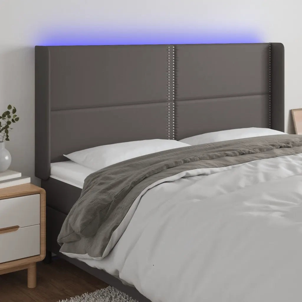 Testiera | Testata a LED Grigio 203x16x118/128 cm in Similpelle