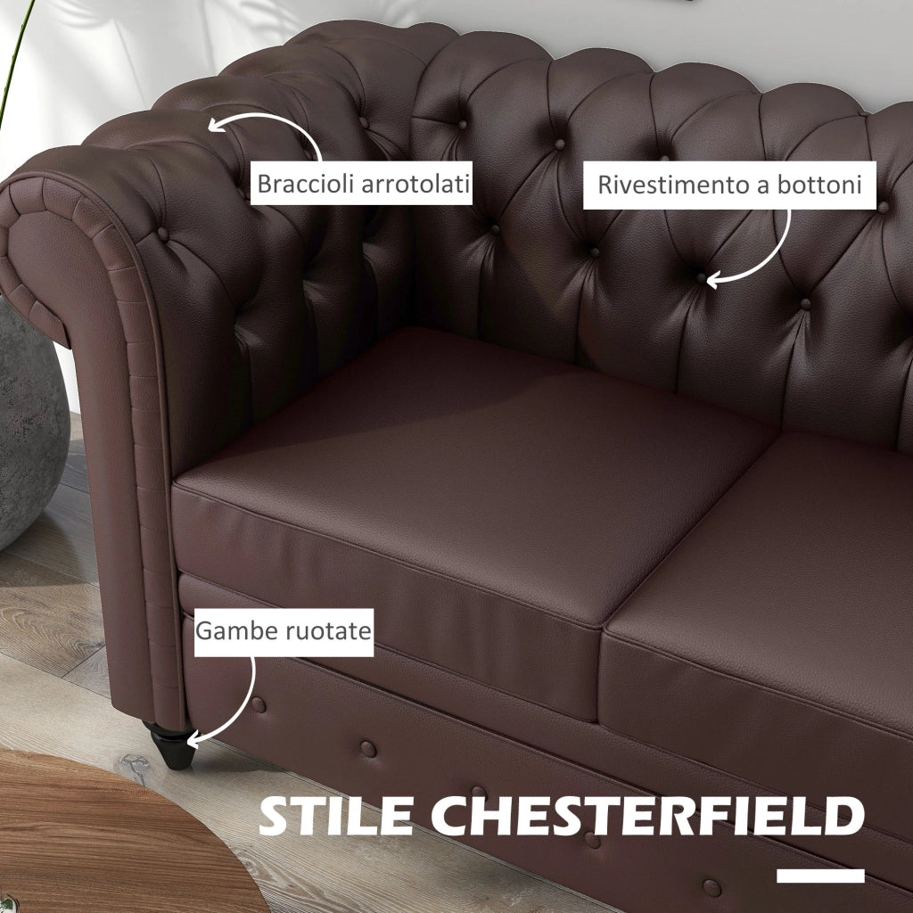 Divano Chesterfield 2 Posti ¨C zephmum ¨C Ecopelle Marrone 160x84x80 cm