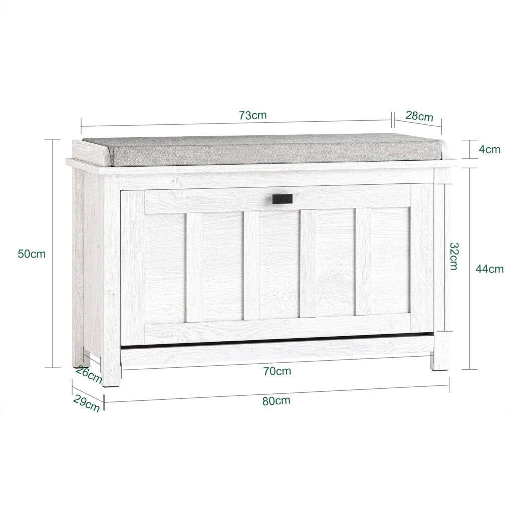 Scarpiera Con 1 Anta E 2 Ripiani Scarpiera Con Vano Portaoggetti Panca Ingresso Portascarpe Con Cuscino Bianco 80x29x50cm FSR161-W
