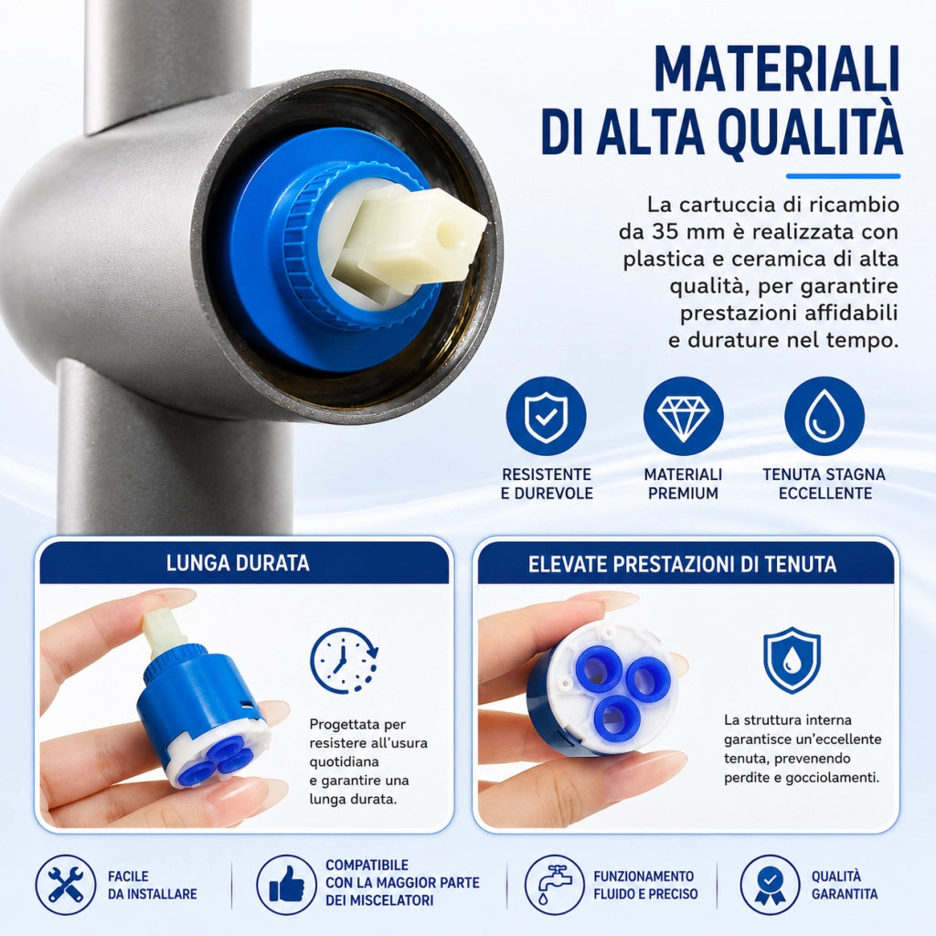 2 Cartucce Cartuccia Per Miscelatore Rubinetto Monocomando Diametro 35mm 52985