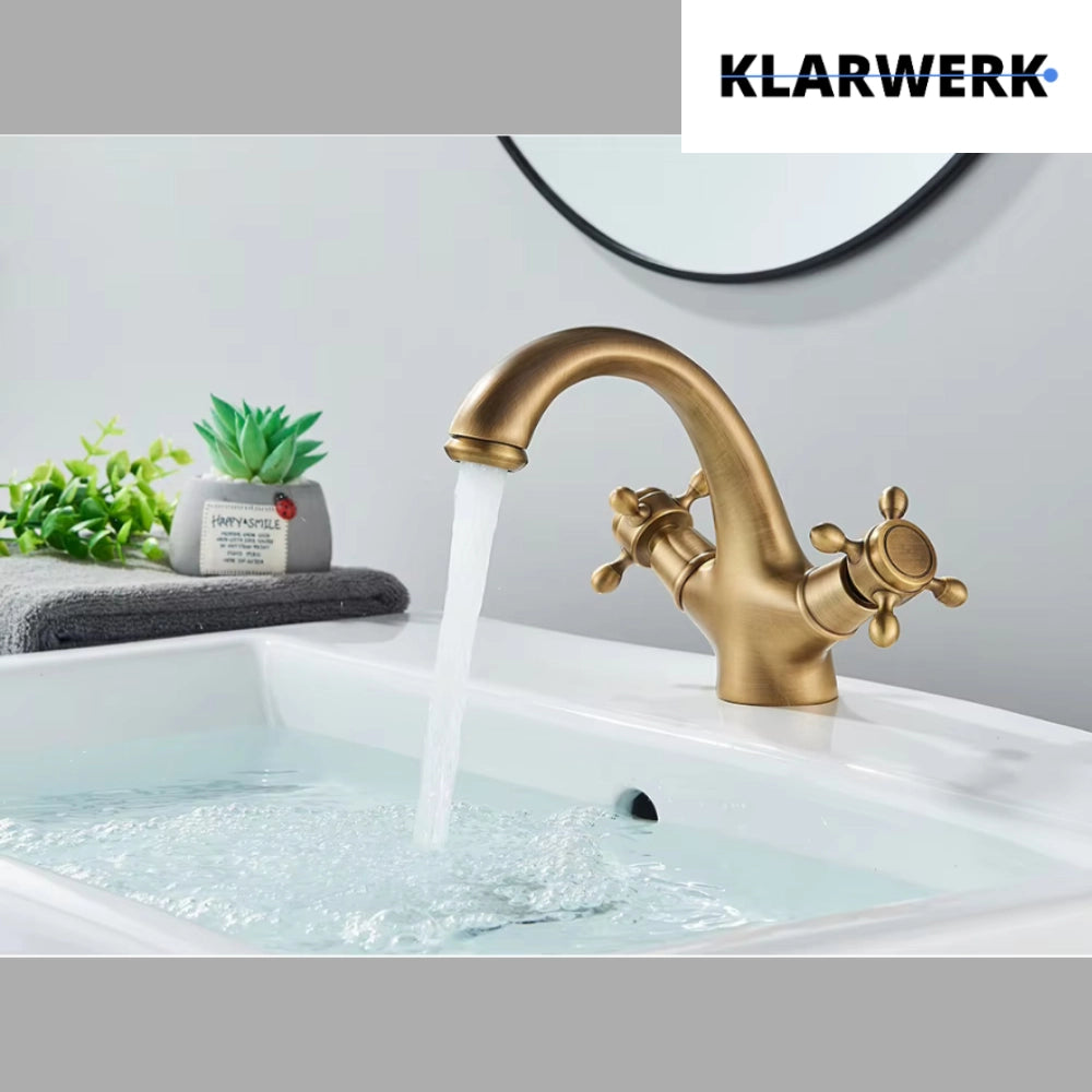 EVA | Rubinetto da bagno vintage Rubinetto da bagno dorato lucido |  retrò in acciaio inossidabile premium | Miscelatore gastronomico per  2 attacchi