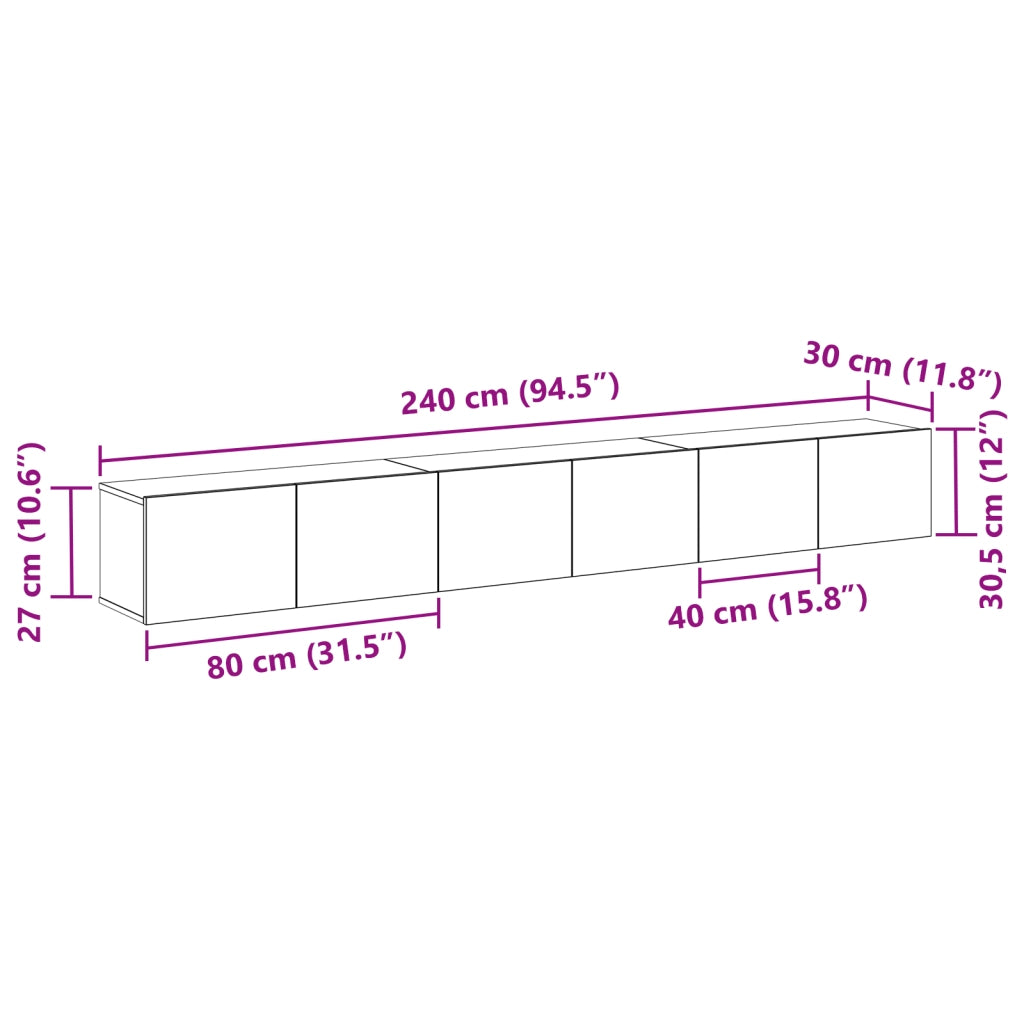 Set di Mobile TV a 3 Pezzi in Legno Ingegnerizzato Nero