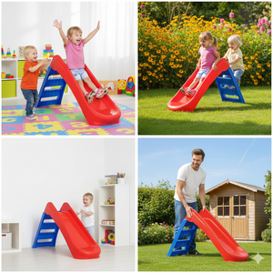 Scivolo per Bambini 130x47x72 cm Pieghevole in Plastica Rosso e Blu