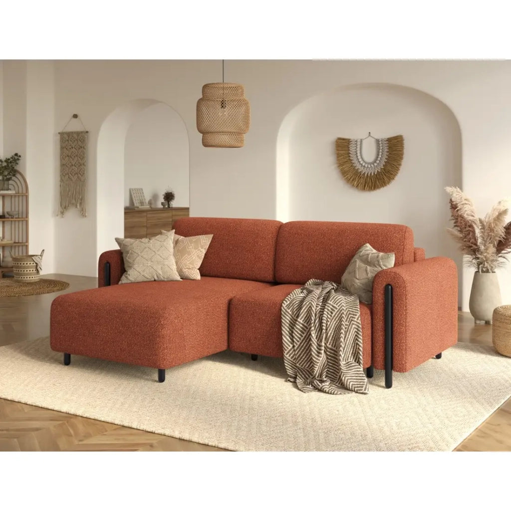 Divano angolare convertibile ARVESSA terracotta bouclette – Angolo sinistro con contenitore
