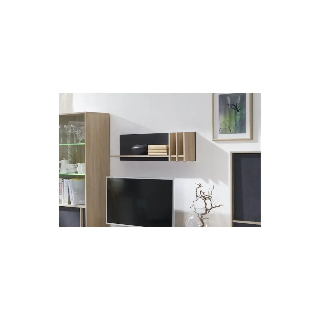 Scaffale da muro MALMO 100 cm colore rovere chiaro e grigio cemento