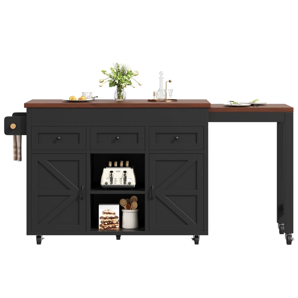 Tavolo da Pranzo Allungabile con Isola Cucina e Cassetti ¨C MINIMAL ¨C Nero 131,5-210 cm
