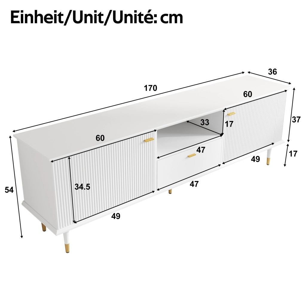 TV-Schrank con 2 ante; vano aperto e cassetto; MDF laccato; bianco