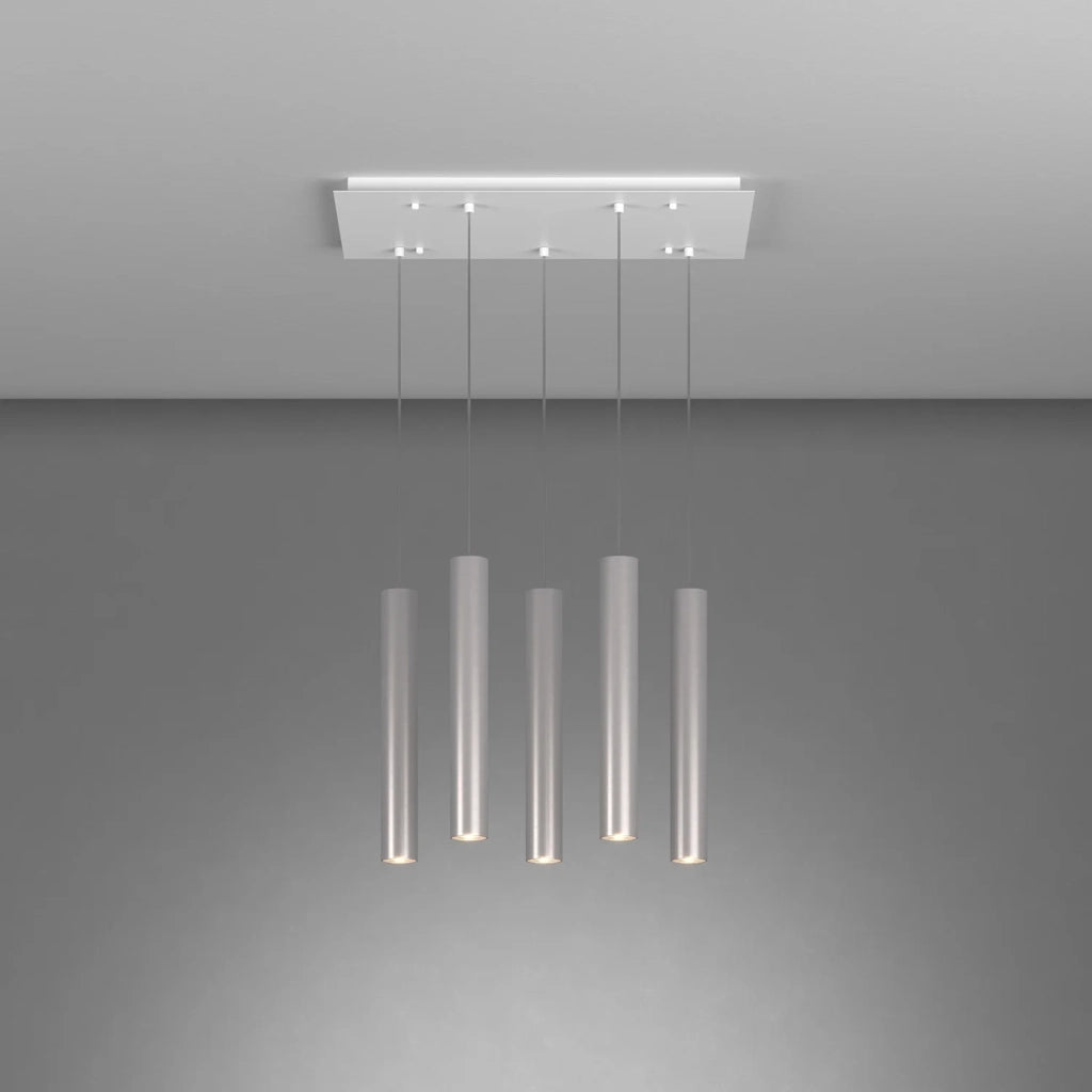 Lampadario Industrial-Minimal Xeana Metallo Bianco Alluminio 5 Luci Gu10