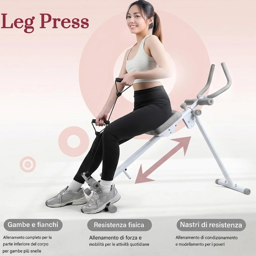 Macchina per Addominali Attrezzo Fitness Multiuso Pieghevole Vogatore in Acciaio Grigio
