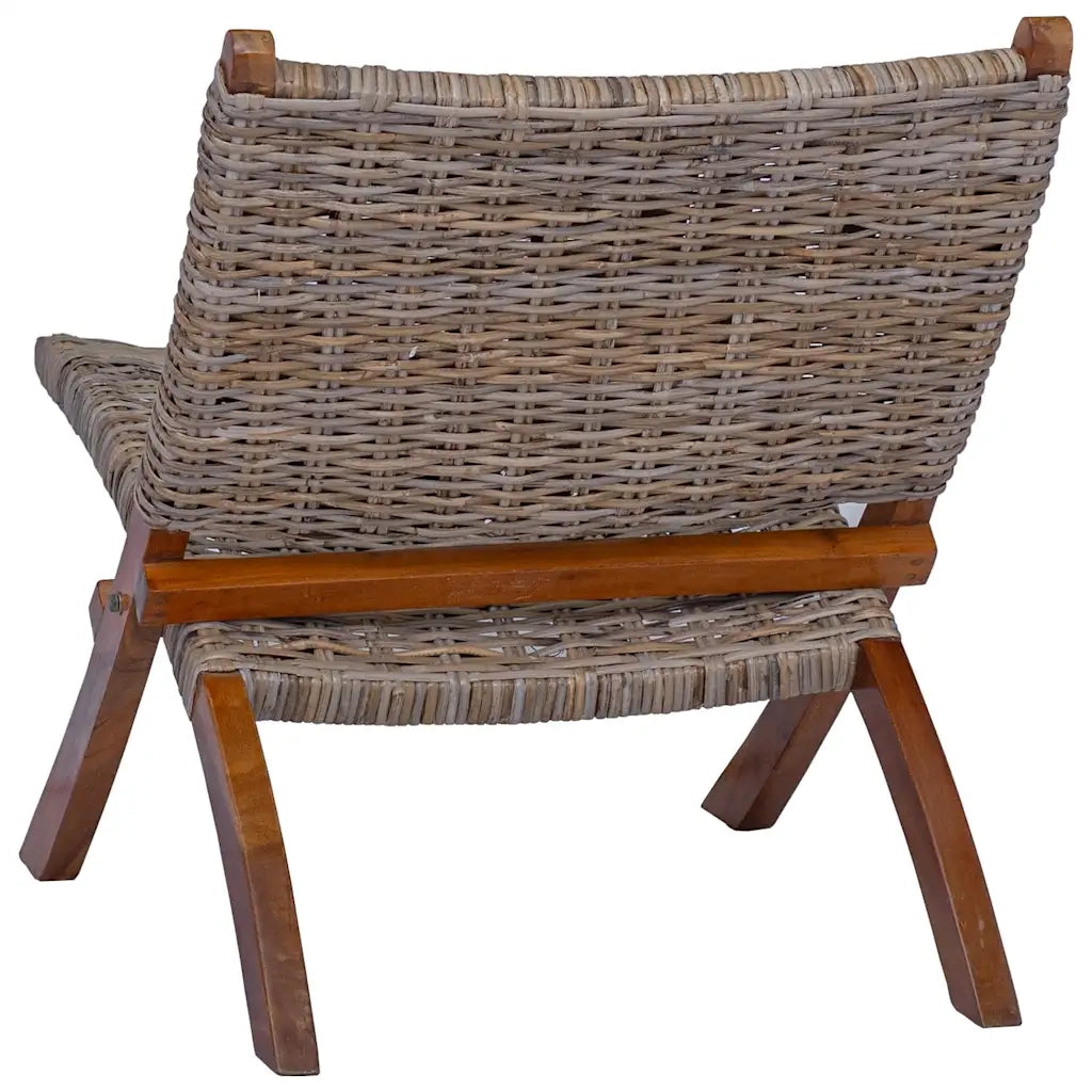 Sedia Relax in Rattan Kubu Naturale e Legno Massello di Mogano