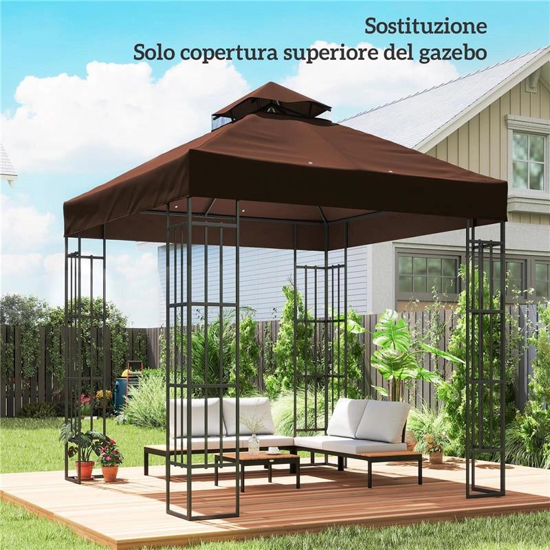 COPERTURA PER GAZEBO DA GIARDINO 3X3M UPF30+ A 2 LIVELLI IN POLIESTERE COLOR CAFFÈ