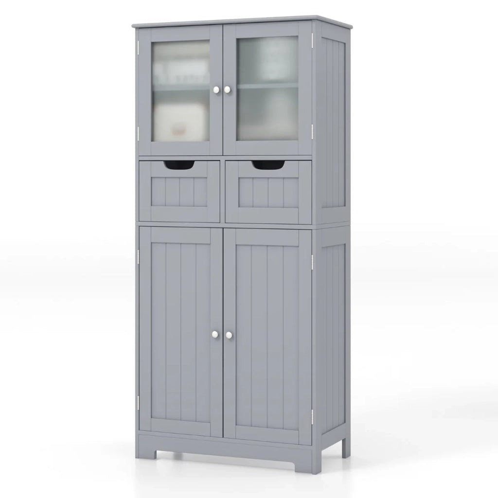 Colonna portaoggetti da bagno 60 x 30 x 128 cm con 4 ante e 2 cassetti design moderno in MDF grigio 20_0019450