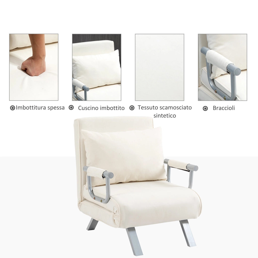Poltrona Letto Singolo Trasformabile 65x69x82 cm in Tessuto Beige
