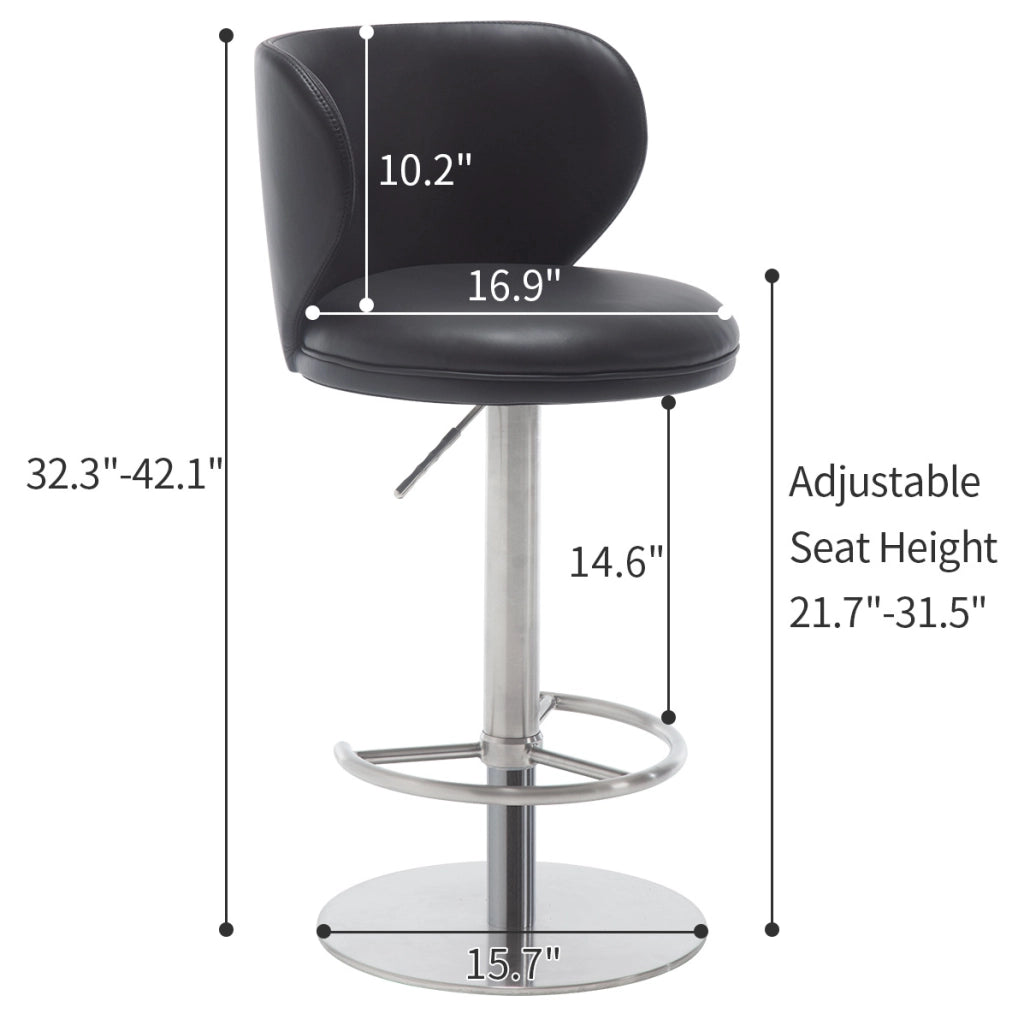 Sgabello da bar girevole regolabile in altezza in acciaio inox nero