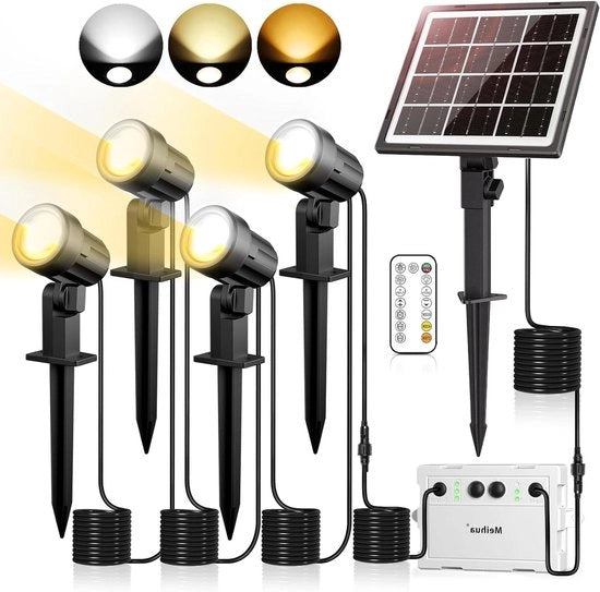 Illuminazione esterna a energia solare - 4 pezzi Spotti solari IP66 impermeabili - 3 temperature di colore regolabili
