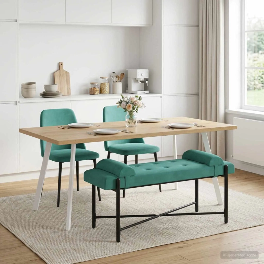 Panchina con bottoni e cuscini Turchese 110 x 40 x 46 cm 42038395