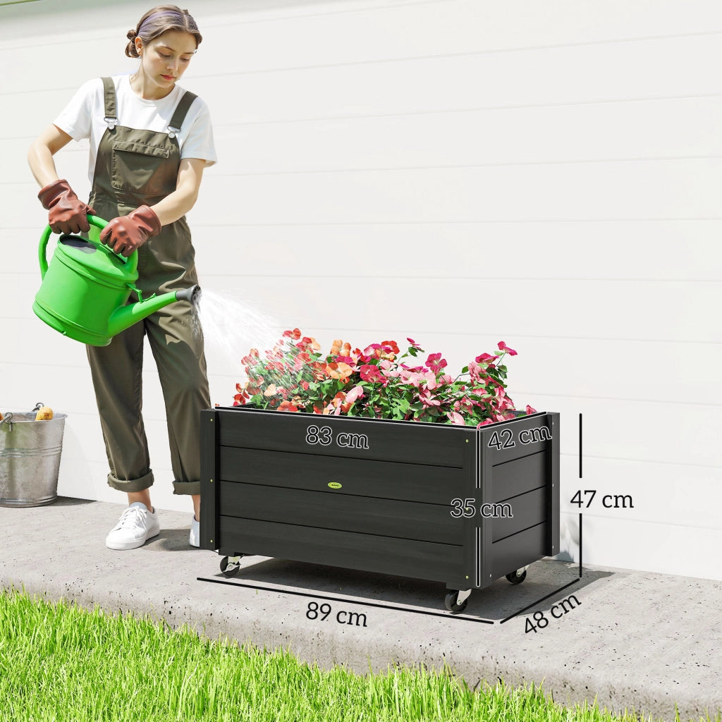 Fioriera da Giardino con Foro di Drenaggio e Rotelle, in Legno di Abete, 89x48x47 cm, Nera