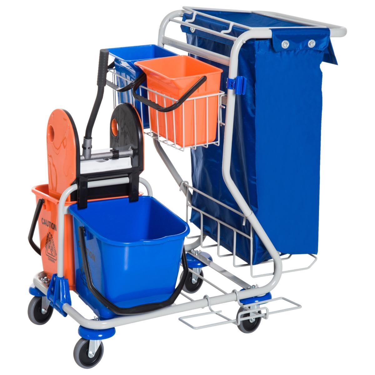 Carrello Pulizie Professionale 4 Secchi 18L/6L con Ruote   Blu e Arancione