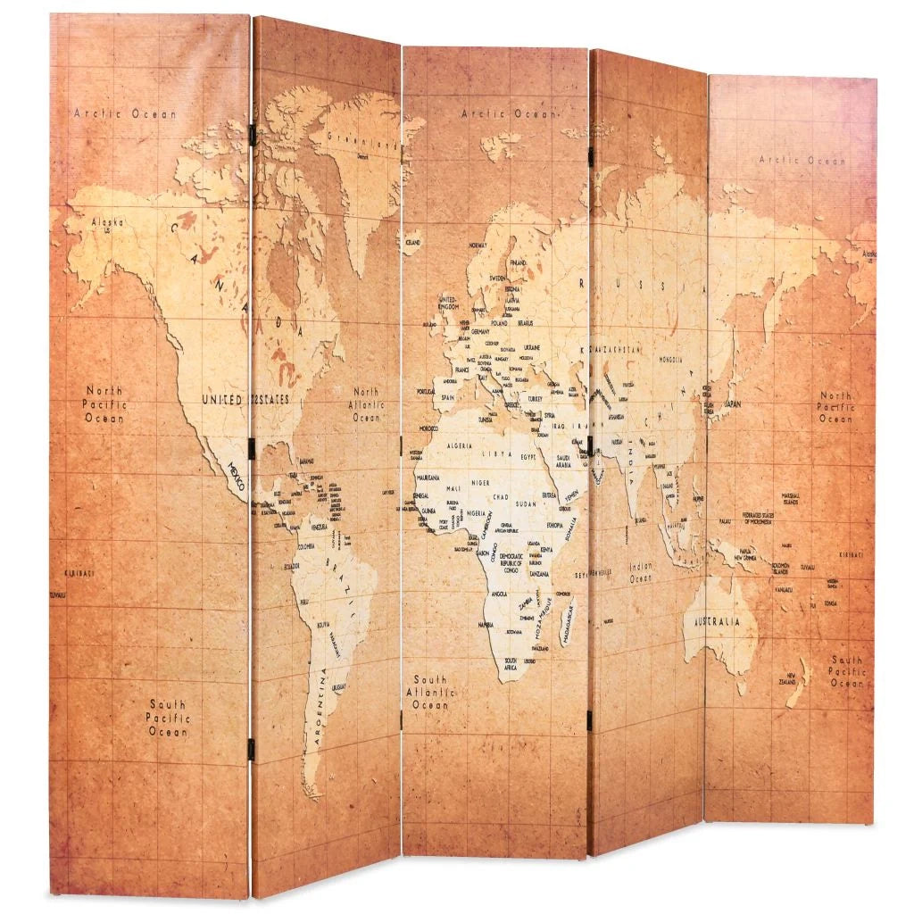Paravento divisorio pieghevole divisorio mobile decorativo 200 cm design mappa del mondo giallo 0802040
