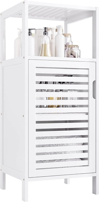 Cassettiere Bagno in Bambù - Scatola di Deposito per Pavimento - 4 Livelli - Bianco