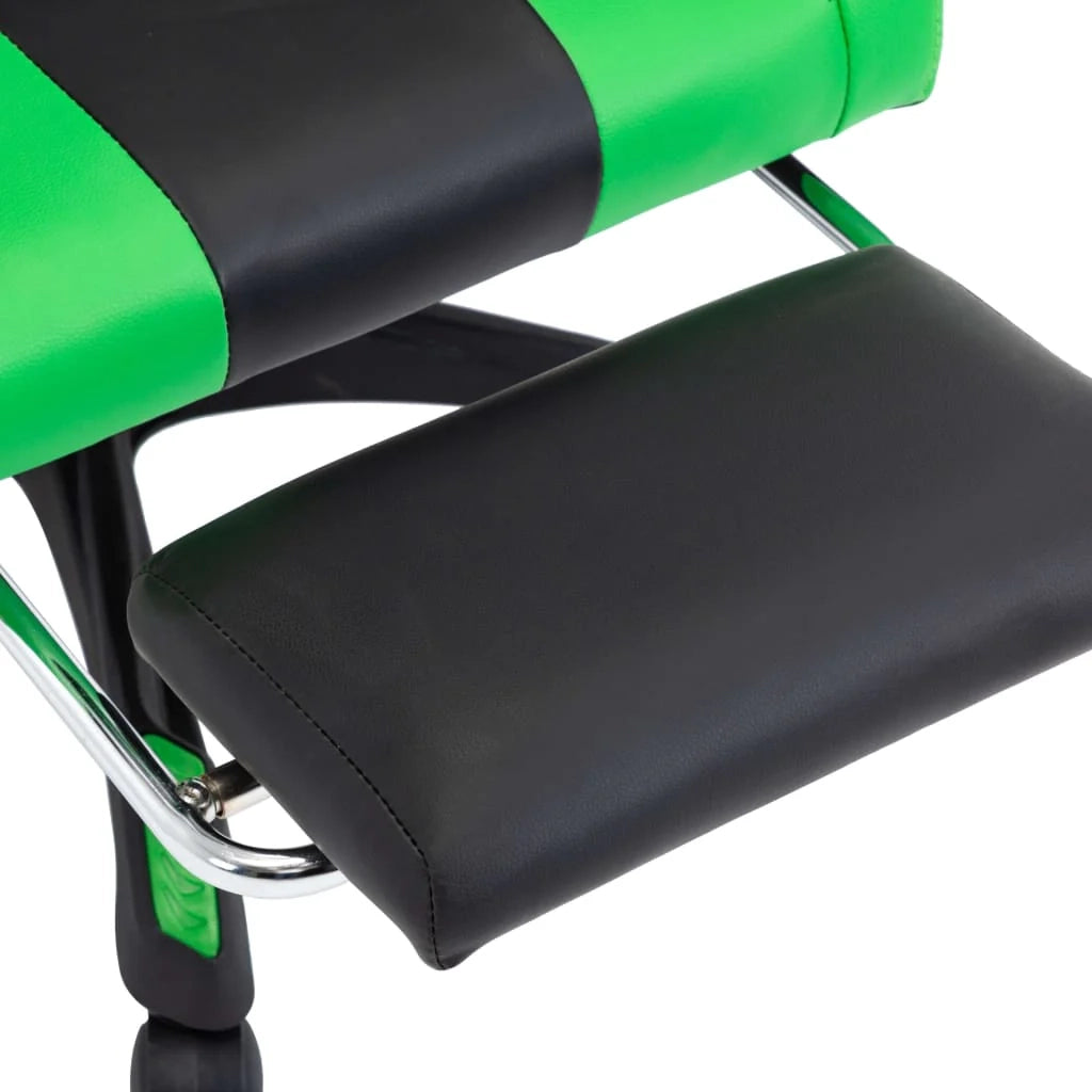 Sedia girevole da ufficio/studio per uso computer videogiochi con poggiapiedi e similpelle verde 02_0024221