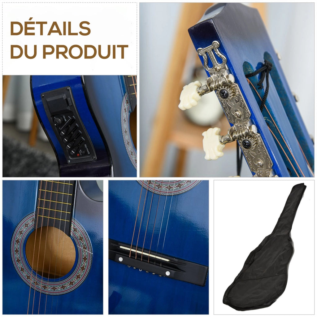 Kit chitarra elettrica con custodia, tracolla, corde, plettri e cavo ¨C zephmum ¨C 96.5x35.8x8.5cm, blu e nero
