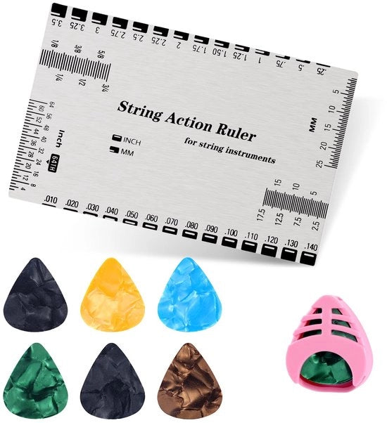 Strumento di misura per chitarre - Organizzatore di corde - 6 corde - Misuratore di tensione delle corde - Dimensioni 8,5x5,9cm - Materiale in acciaio inossidabile