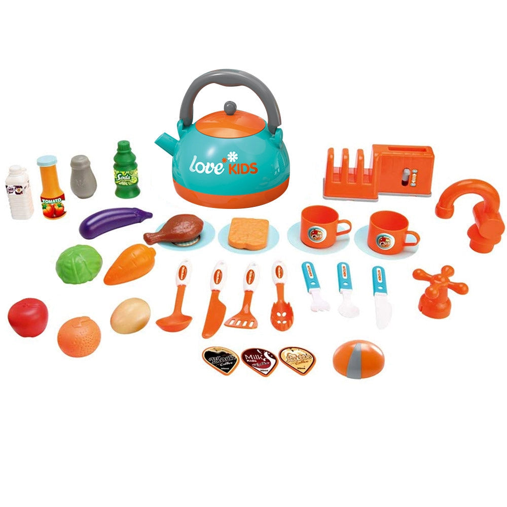 Cucina Giocattolo Bambini Luci Suoni e Bollitore Funzionante 29 Accessori Azzurro