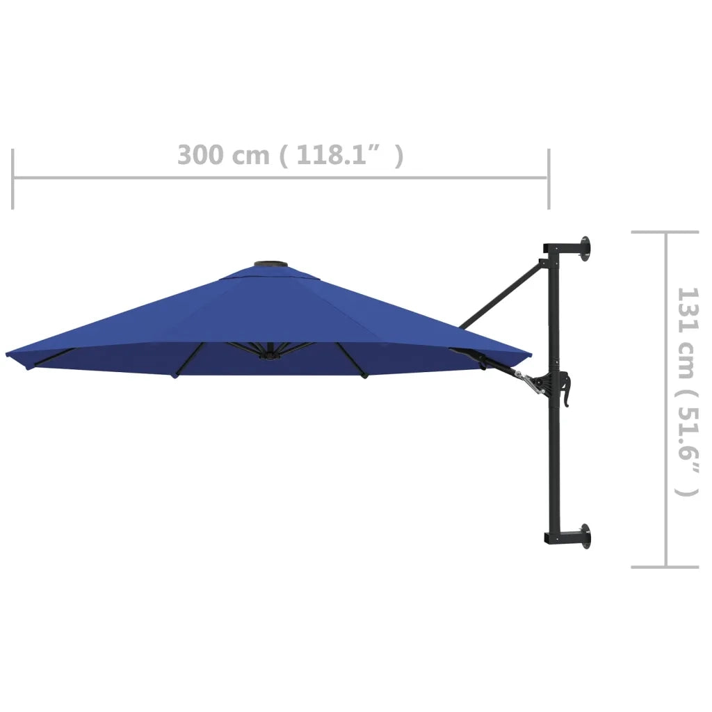 Ombrellone a Muro con Palo in Metallo 300 cm Blu 47301