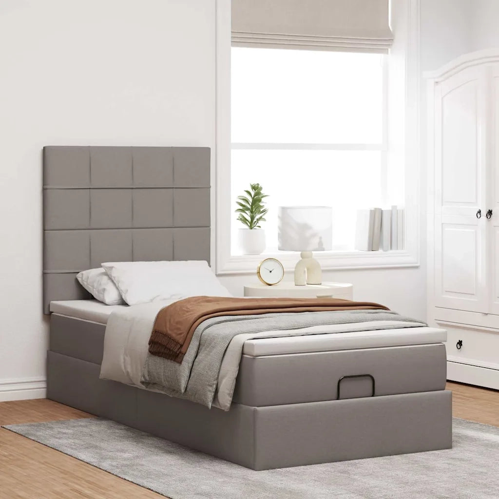 Struttura Letto Pouf con Materasso Tortora 100x200cm in Tessuto 3313986