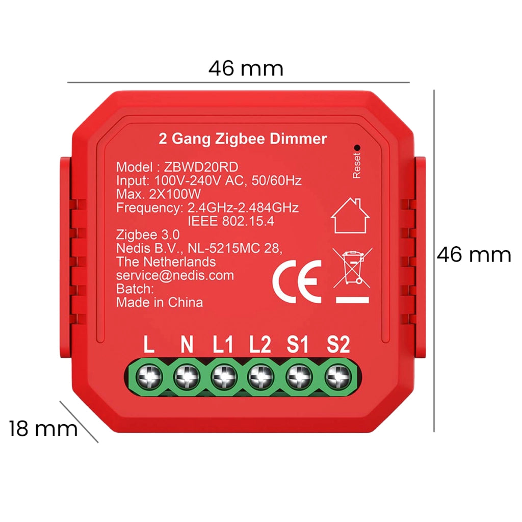Interruttore Connesso Zigbee 3.0 200W per Doppio Dimmer Rosso Nedis