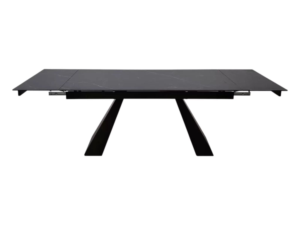 Tavolo moderno allungabile piano nero effetto marmo gambe nere 160x90x78 - Mobili 2G