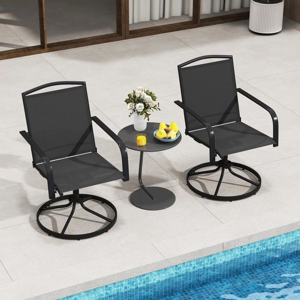 Set di 2 sedie a dondolo girevoli, poltrone con schienale alto, braccioli e tessuto traspirante, telaio in metallo, carico fino a 150 kg, sedie per patio, giardino, terrazza (nero)