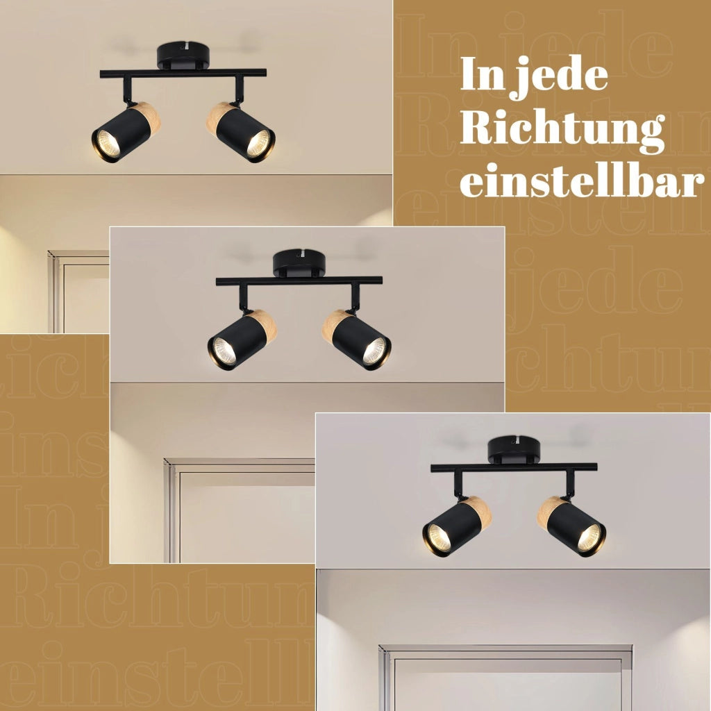 ZMH Faretto da soffitto legno 2 luci GU10 orientabili 330° per camera letto