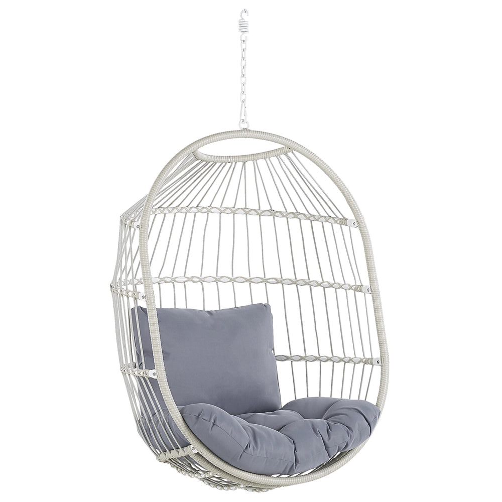Poltrona Sospesa con Cesta in Corda di Poliestere Beige per Interno ed Esterno Boho