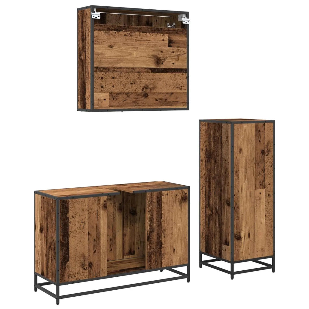 Set di mobili per il bagno con cassetto 3 pcs Legno vecchio 3402408