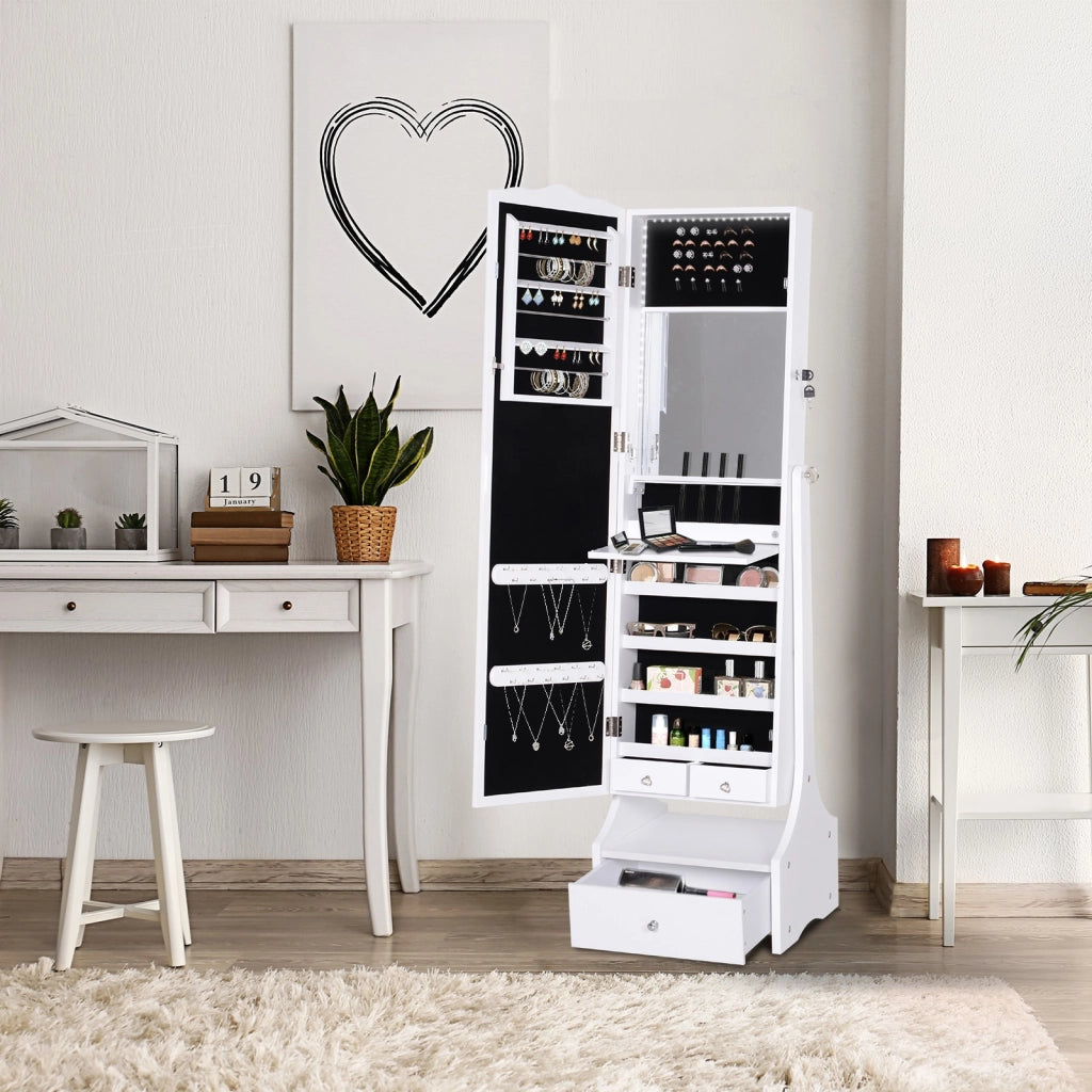 EasyComfort LED Portagioie Armadio per Gioielli con Specchio con Base a Cassettiera cassetto Organizzatore Gioielli e Accessori 45x36x150 cm