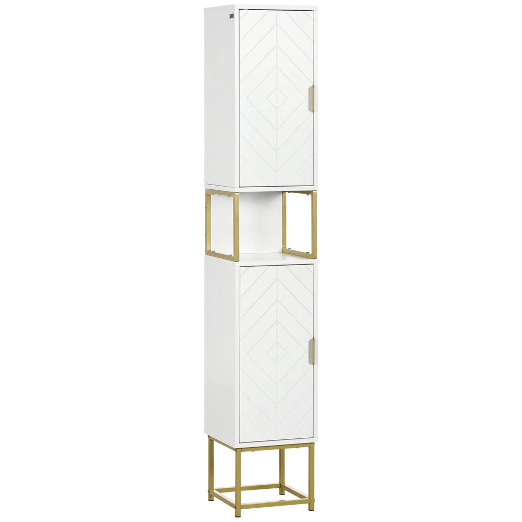 Mobile Colonna Bagno 30x30x170,7 cm in MDF e Acciaio Bianco e Oro
