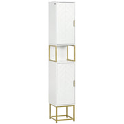 Mobile Colonna Bagno 30x30x170,7 cm in MDF e Acciaio Bianco e Oro